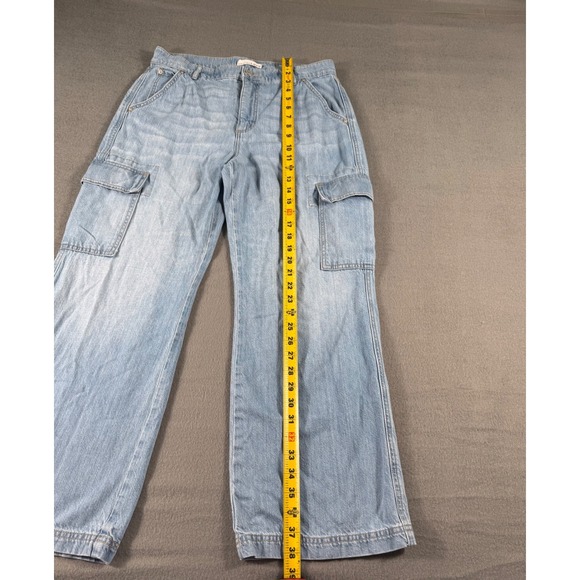 LOFT Wide Leg Cargo Jeans‎ Women's 29 Light Wash Utility Denim Pants Y2K Street - Picture 10 of 12